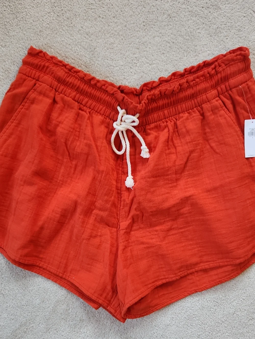 High-Waisted Crinkle Gauze Shorts Large Orange NWT